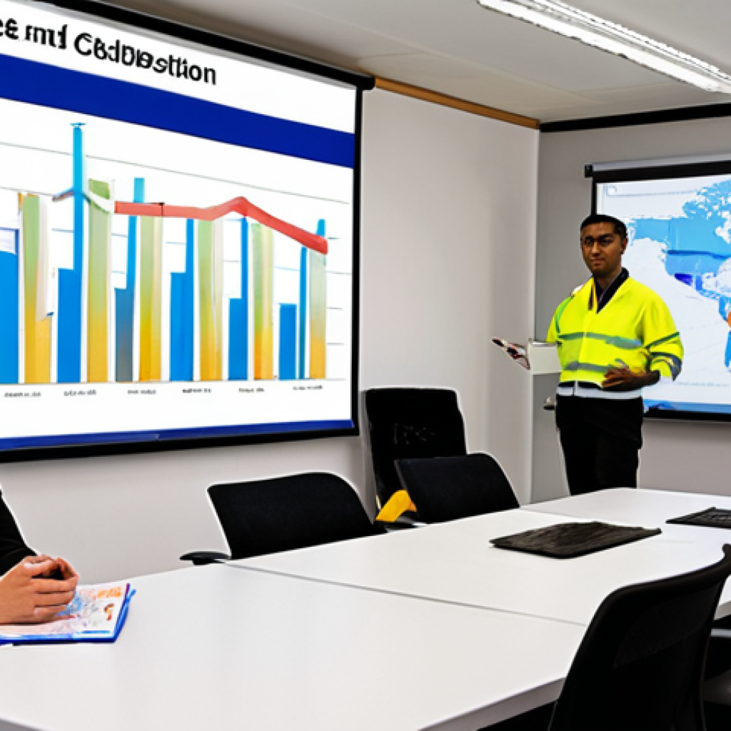 **Prompt for Safety Management Importance**: 
   "A modern corporate office scene showing a diverse team engaged in a safety training session. Display charts and graphs on a projector illustrating the importance of safety management and risk analysis in reducing workplace accidents. Include elements like safety gear, informative brochures, and a sense of collaboration among employees."