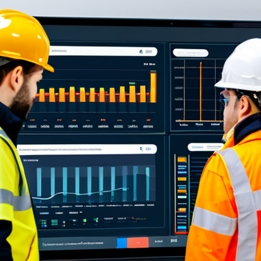 Real-Time Data Monitoring**
"A construction site with workers wearing smart safety vests and helmets. Overlaid on the scene are visualizations of real-time data: heart rate, environmental conditions, and equipment performance. In the background, a supervisor monitors a dashboard displaying the integrated data and predictive analytics. Fully clothed, appropriate attire, safe for work, perfect anatomy, natural proportions, professional illustration, high quality, modern workplace, daytime."
**