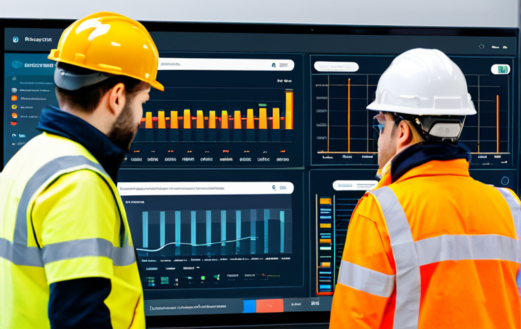 Real-Time Data Monitoring**

"A construction site with workers wearing smart safety vests and helmets. Overlaid on the scene are visualizations of real-time data: heart rate, environmental conditions, and equipment performance. In the background, a supervisor monitors a dashboard displaying the integrated data and predictive analytics. Fully clothed, appropriate attire, safe for work, perfect anatomy, natural proportions, professional illustration, high quality, modern workplace, daytime."

**