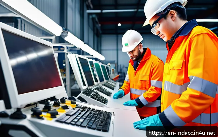 산업재해 분석과 관련된 프로젝트 관리 - A modern industrial workplace scene showing diverse factory workers wearing safety gear including he...