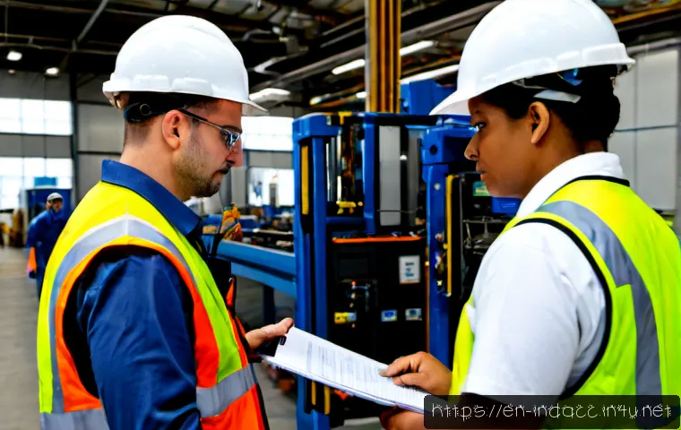 산업재해와 관련된 사회적 책임 사례 - Photorealistic workplace safety accountability scene in a modern American manufacturing facility, di...