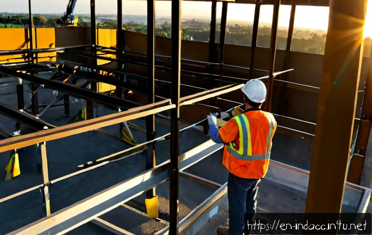 Home 14 산업재해와 관련된 최신 기술 동향 - Photorealistic modern manufacturing floor, industrial safety specialist wearing a hard hat, safety g...